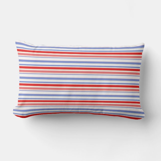 Red, White, Blue Stripe Outdoor Lumbar Pillow (Front)