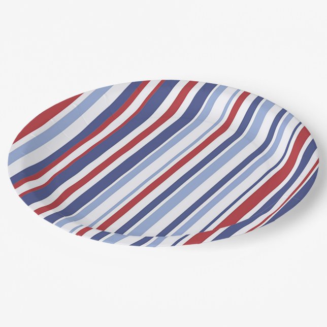 Red white blue stripe paper plate (Angled)