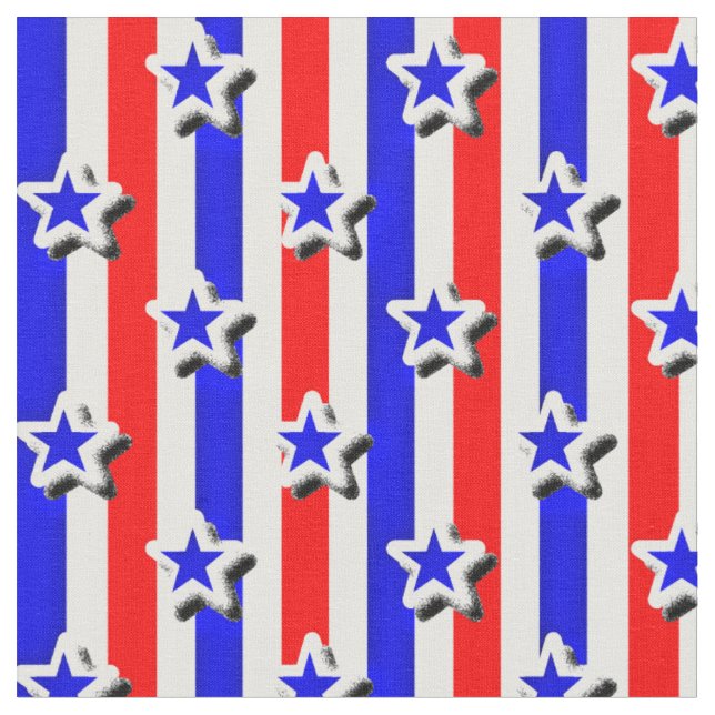 Red White Blue Stripe with Frosted Stars Fabric (Close Up)