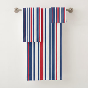 RED WHITE BLUE STRIPED BATH TOWEL SET