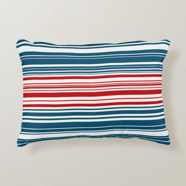Red White Blue Striped Pattern Decorative Cushion (Front)