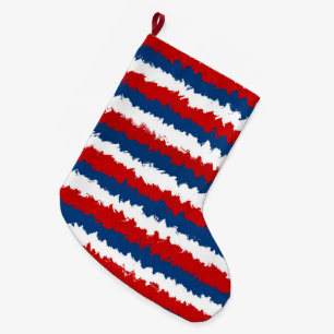 Red White Blue Striped Pattern Large Christmas Stocking