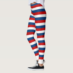 Red White Blue Striped Pattern  Leggings