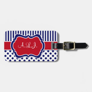Red, White, Blue Striped Polka Dots Luggage Tag