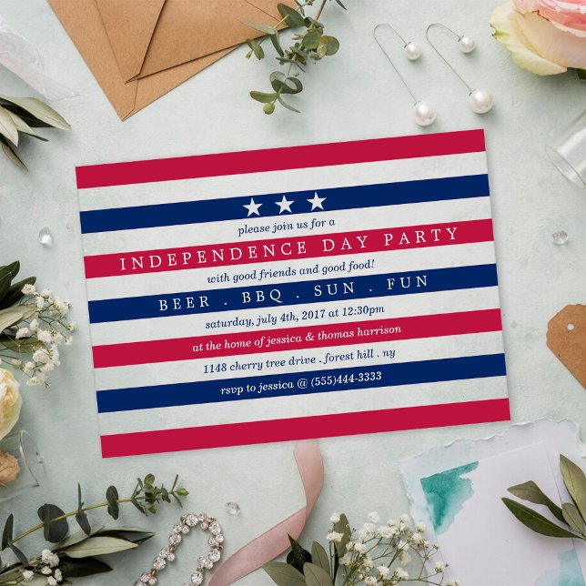 Red, White & Blue Stripes 4th Of July Party Acrylic Invitations (Creator Uploaded)