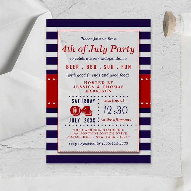 Red, White & Blue Stripes 4th Of July Party Acrylic Invitations (Creator Uploaded)
