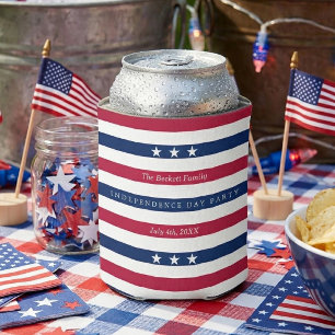 Red, White & Blue Stripes 4th Of July Party Can Cooler