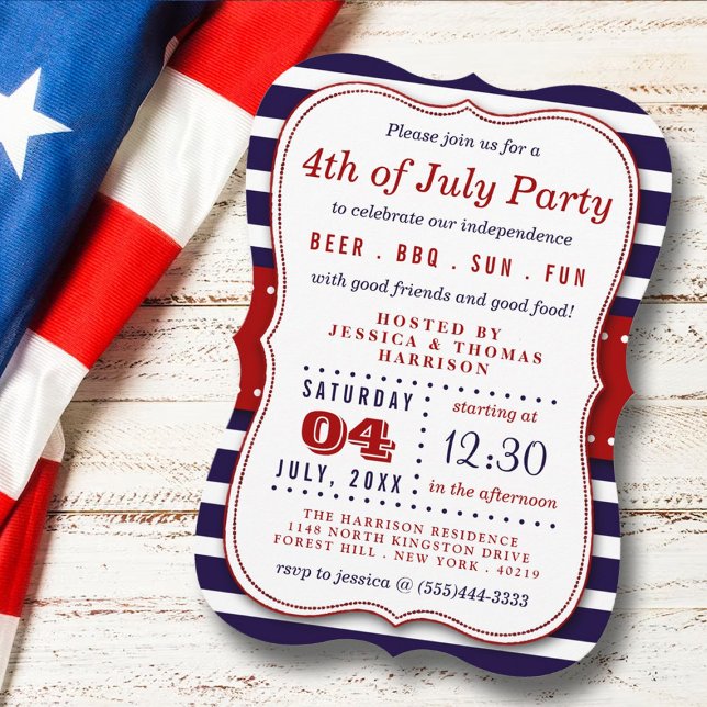 Red, White & Blue Stripes 4th Of July Party Invitation (Creator Uploaded)