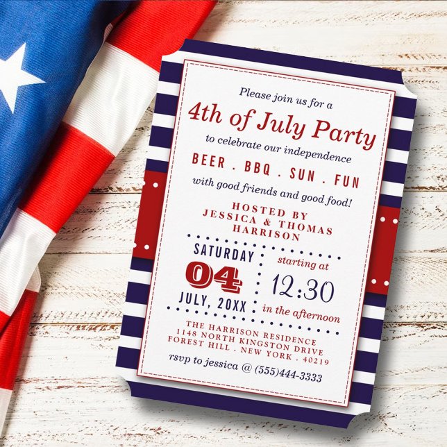 Red, White & Blue Stripes 4th Of July Party Invitation (Creator Uploaded)