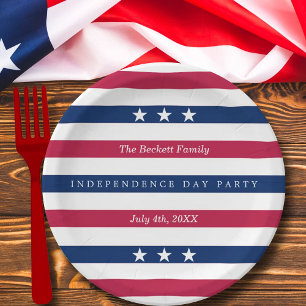 Red, White & Blue Stripes 4th Of July Party Paper Plate