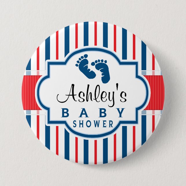 Red, White, & Blue Stripes Baby Shower 7.5 Cm Round Badge (Front)