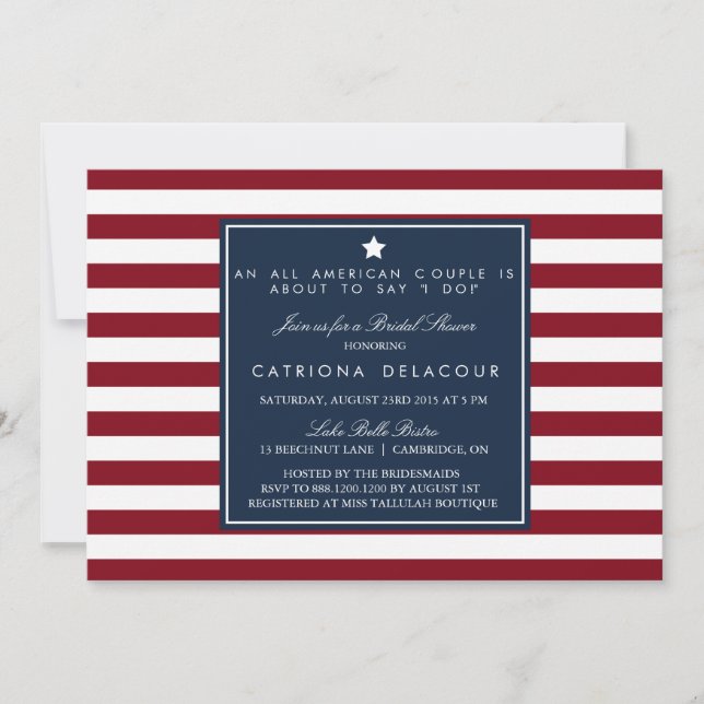 Red White & Blue Stripes Bridal Shower Invitation (Front)