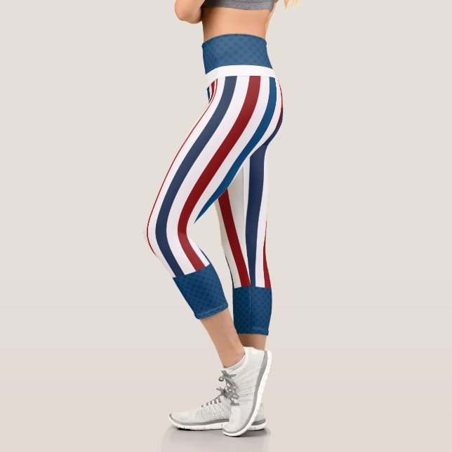 Red, White, Blue Stripes,High Waisted Capris (Left)