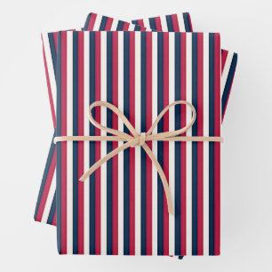 Red White & Blue Stripes Wrapping Paper Sheet