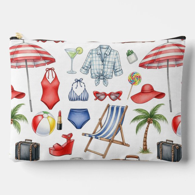 RED WHITE BLUE SUMMER VACATION ITEMS ACCESSORY POUCH (Front)