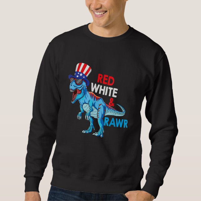 Red White Blue T Rex Dinosaur Firework 4th Of July Sweatshirt (Front)