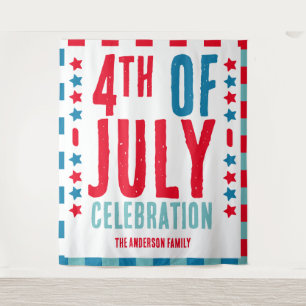 Red White Blue Tartan Plaid 4th of July Backdrop Tapestry