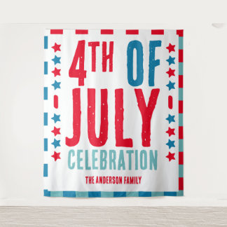 Red White Blue Tartan Plaid 4th of July Backdrop Tapestry