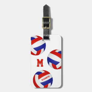 red white blue team colours girls boys volleyball luggage tag