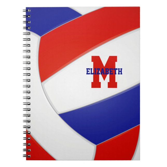 red white blue team colours girls boys volleyball notebook (Front)