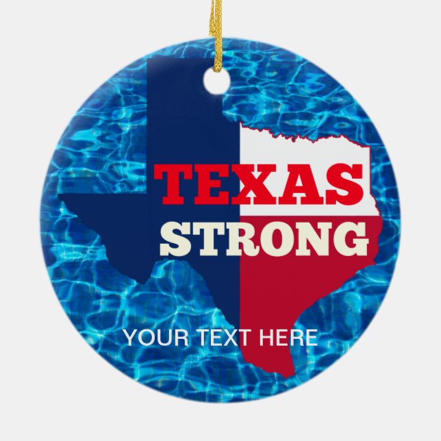 Red, White & Blue "Texas Strong" Ceramic Tree Decoration (Back)