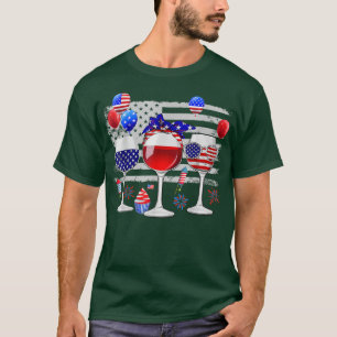 Red White Blue Three Wine Glasses American Flag 4t T-Shirt