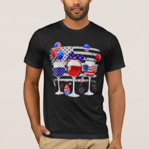 Red White Blue Three Wine Glasses American Flag 4t T-Shirt