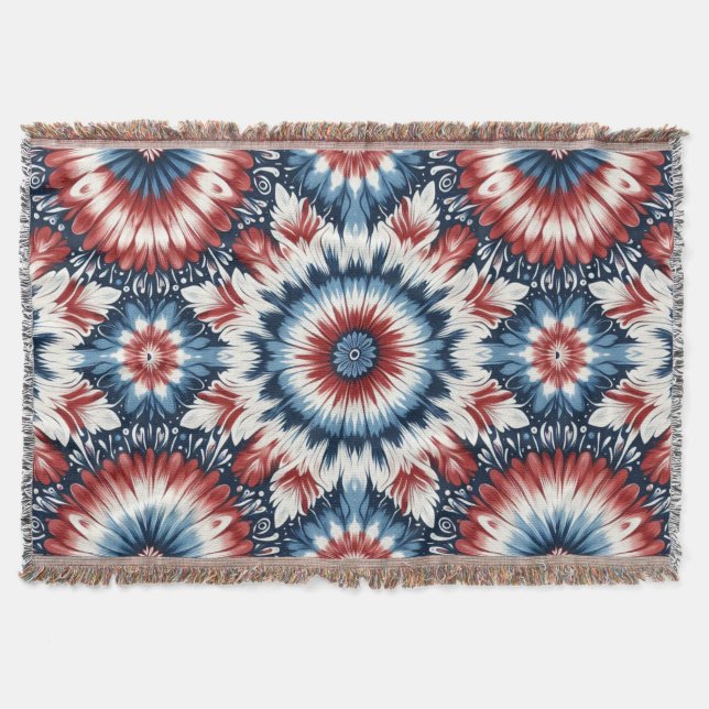 Red, White & Blue Tie-dye Throw Blanket (Front)