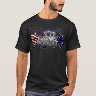 Red White Blue Tractor USA Flag 4th Of July Patrio T-Shirt