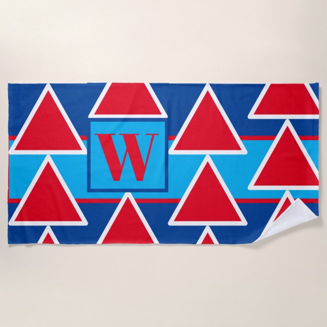 Red White Blue Triangle Beach Towel (Front)