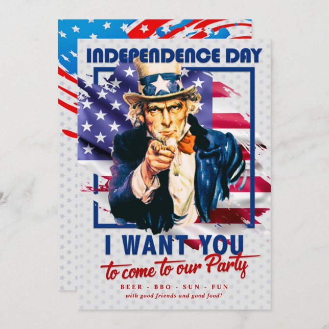 Red, White, Blue Uncle Sam 4th Of July Party Invitation (Front/Back)