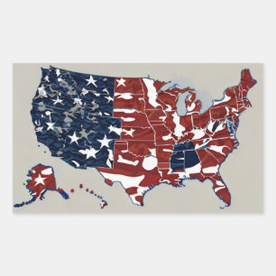 red white blue united states rectangular sticker
