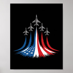 Red White Blue Usa Flag Fighter Jets 4th Of July Poster