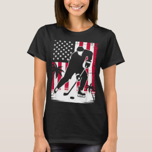 Red White Blue Usa Flag Ice Hockey Player 4th Of T-Shirt
