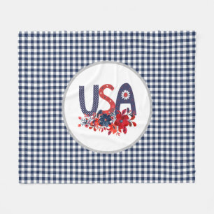 Red White & Blue USA Patriotic Bouquet Fleece Blanket