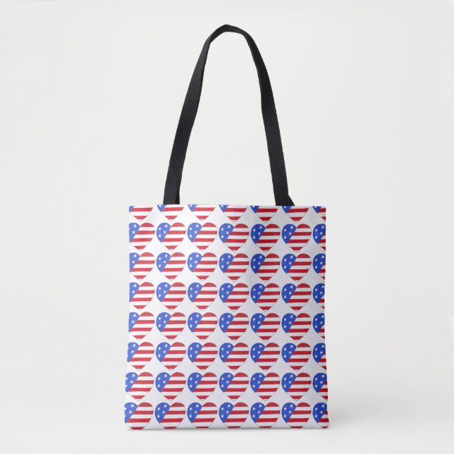 Red White Blue USA Patriotic Flag Heart Tote Bag (Front)