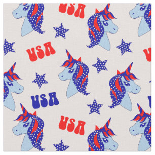 Red White Blue USA Patriotic Unicorn on light pink Fabric
