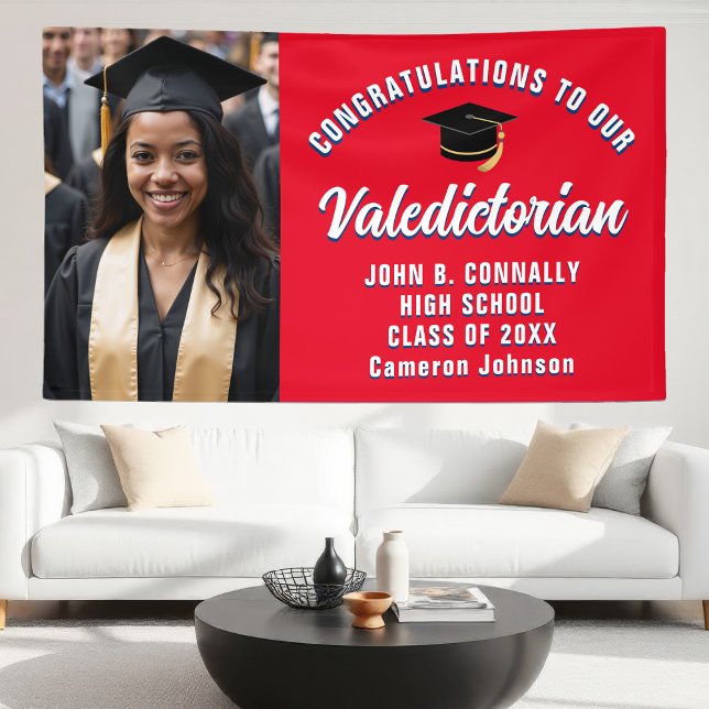 Red White Blue Valedictorian Graduation Party Banner (Creator Uploaded)