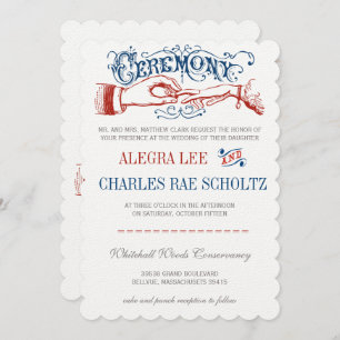 Red White Blue Victorian Typography Invitation