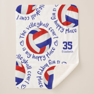 red white blue volleyball court happy place sherpa blanket