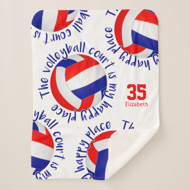 red white blue volleyball court happy place sherpa blanket (Front)