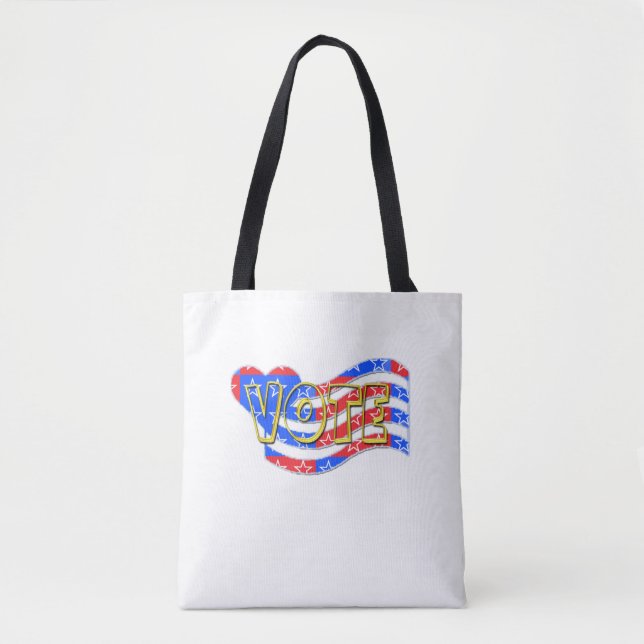 Red White Blue VOTE Heart Flag on white Tote Bag (Front)