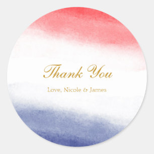 Red White & Blue Watercolor Patriotic Party Favour Classic Round Sticker
