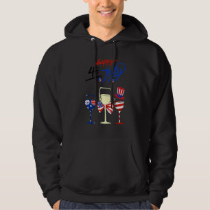Red White Blue Wine Glass Patriotic Happy 4th Of J Hoodie