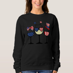Red White Blue Wine Glass Wine Drinking 4th Of Jul Sweatshirt