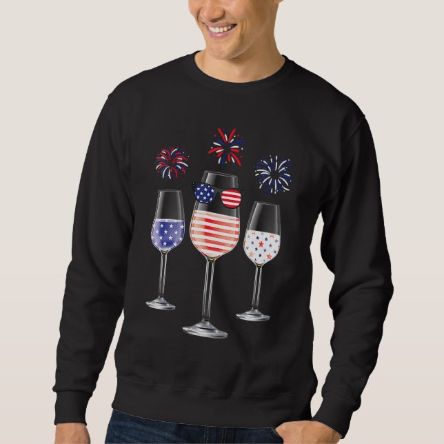 Red White Blue Wine Glasses American Flag Happy 4t Sweatshirt (Front)