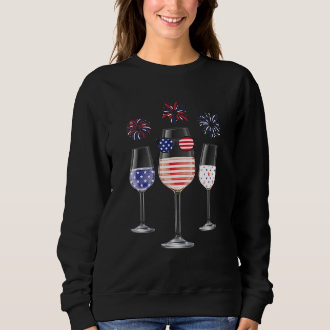 Red White Blue Wine Glasses American Flag Happy 4t Sweatshirt (Front)