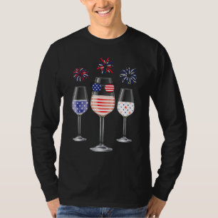 Red White Blue Wine Glasses American Flag Happy 4t T-Shirt