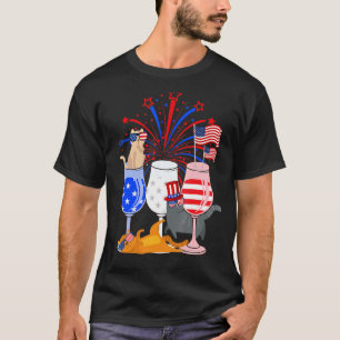 Red White Blue Wine Glasses Cat 4th Of July 1 T-Shirt