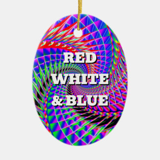 RED WHITE & BLUE ( you may change the words) Ceramic Tree Decoration